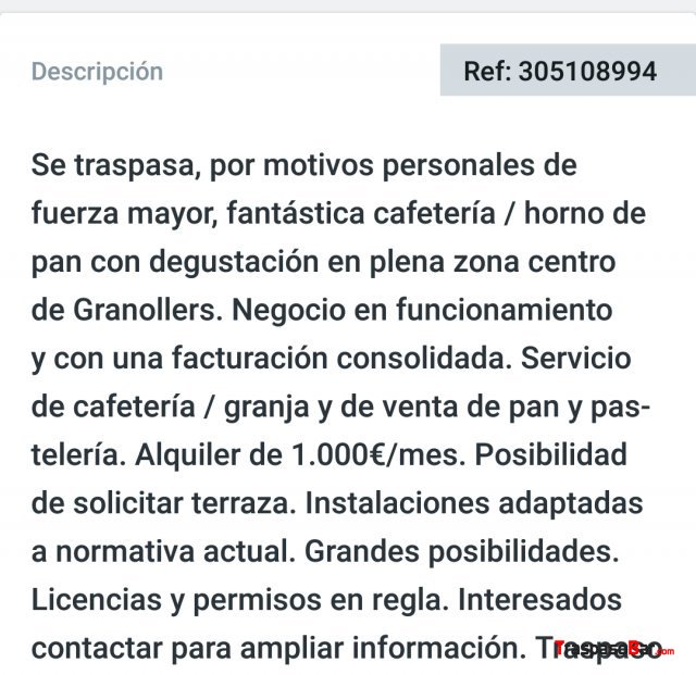 TRASPASO cafeteria